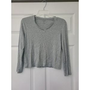 Talbots Petites Gray Embellished V-Neck Shirt SP